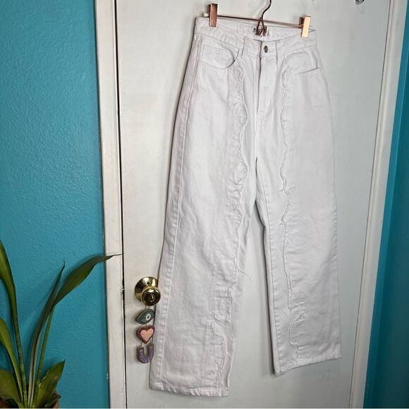 Princess Polly white distressed wide leg jeans - Picture 1 of 10